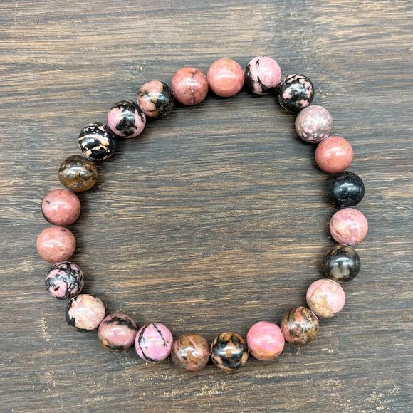 Rhodonite Gemstone Bracelet Handmade - Picture 4 of 5